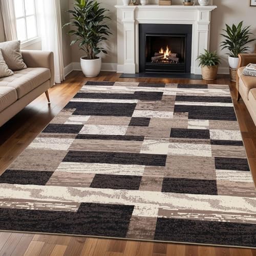 SUPERIOR Rockwood Modern Geometric Indoor Area Rug, 12'x18', A Chocolate