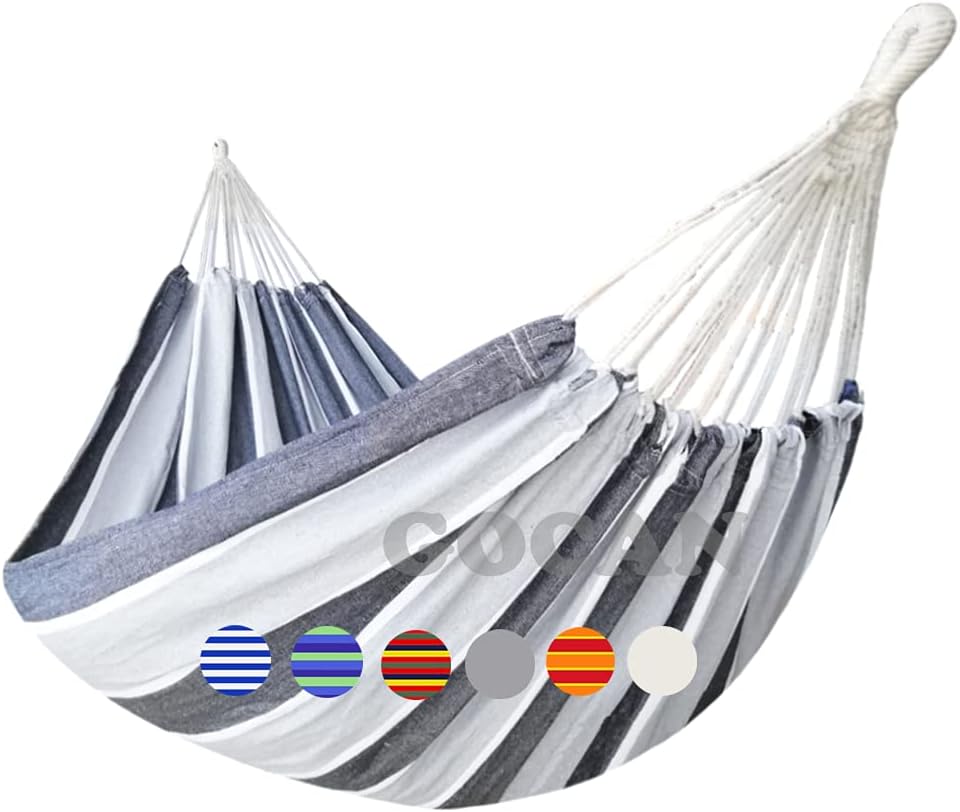 GOCAN Hammock 2 Person Outdoor bedsize 220 x 150cm（Gray & White Stripes）
