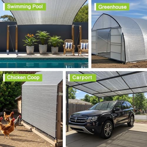 SUNNY GUARD 85% Aluminum Sun Shade Cloth, 6x8FT Heat Reflective Tarp