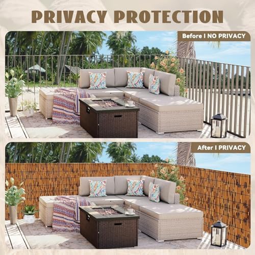 KOIUEYW Bamboo Reed Fencing, Light Russet Bamboo Fence Rolls 6ft High, Decora...