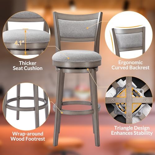 PrimeZone Swivel Bar Stools Set of 2, 30" Bar Height Barstools