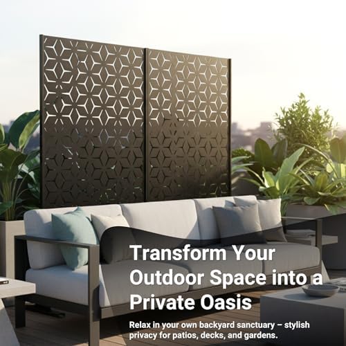6FT Metal Privacy Screen Outdoor – Decorative Laser Cut Privacy Fence Panel f...