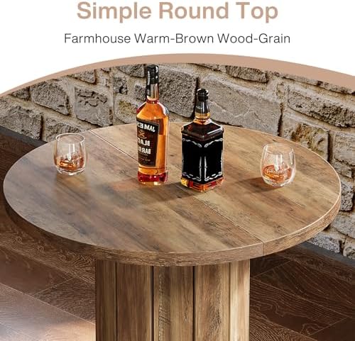 Tribesigns Round Bar Table, 39.4" H Wood Bistro Pub Table with Metal Rin...