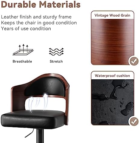 Nalupatio Modern Bar Stools Set of 3, Faux Leather Upholstered Swivel Bar Sto...