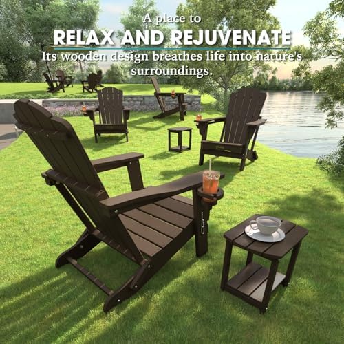 THOEOE Folding Adirondack Chair Set of 2, HDPE Plastic Patio Chairs