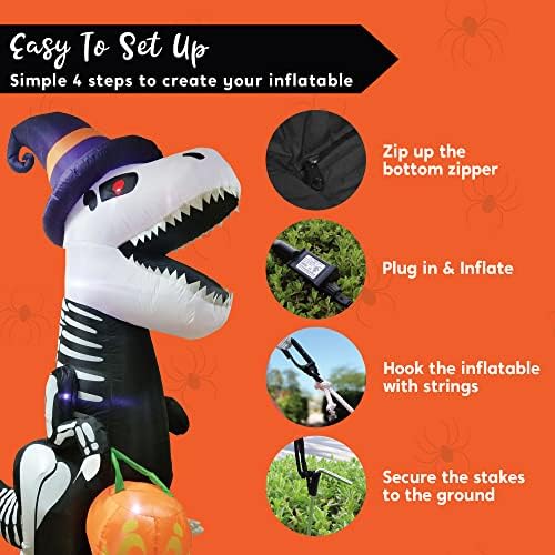 Joiedomi 8 FT Halloween Inflatable Skeleton Dinosaur with Pumpkin & Built...