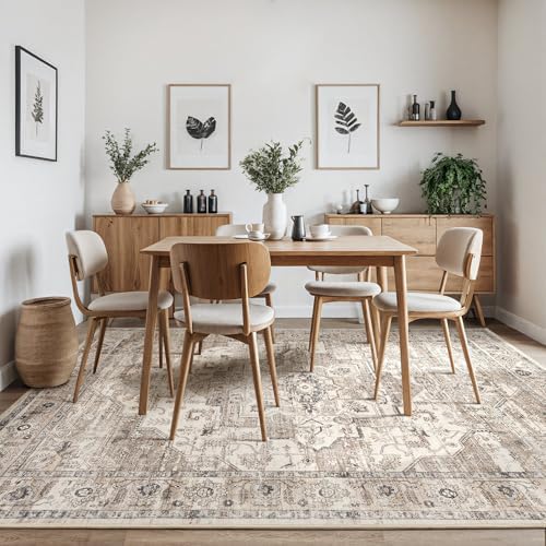 8x10 Area Rugs for Living Room: Washable Vintage Tea Brown Rug