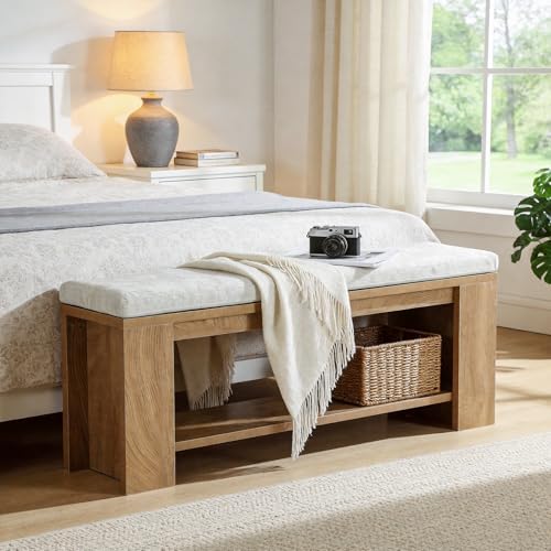 Tribesigns Upholstered Entryway Bench, 47-Inch Long Farmhouse End of Bed Benc...