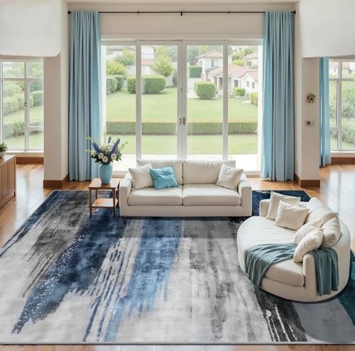 Ciicool 10x14 Area Rug Living Room Rug, Modern Abstract Washable Soft Navy