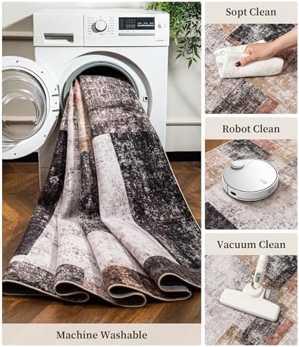 YIHOUSE Modern Washable 5x7 Area Rugs for Living Room, Black Geometric Patchw...