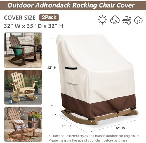 Outdoor Adirondack Rocking Chair Cover 2 Pack, Heavy Duty 600D Waterproof Pat...