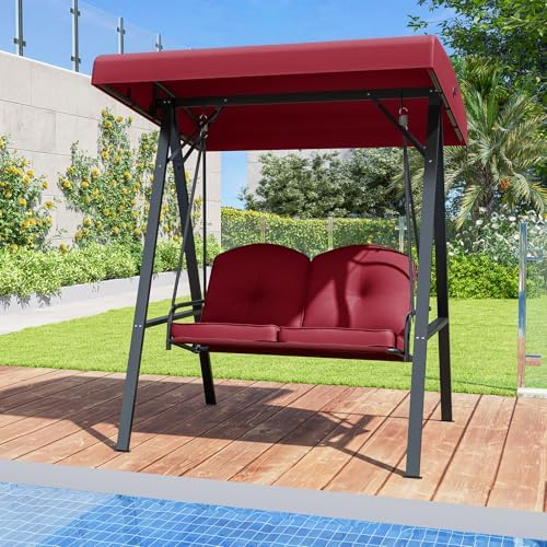 Tangkula 2 Person Porch Swing, Patio Swing with Adjustable Canopy, Heavy-Duty...