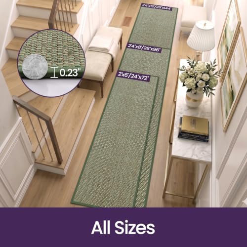 DEXI Ultra Thin Hallway Runner Rug 28x144, Non Slip Entryway Rugs,Green