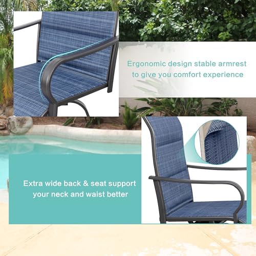 Vongrasig 2 Piece Outdoor Patio Swivel Bar Chairs, All Weather Padded Sling T...