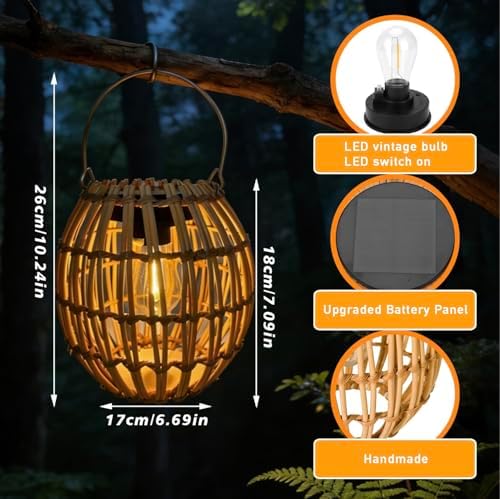Solar Lanterns Outdoor Waterproof, Rattan Solar Outdoor Lanterns 2 Pack