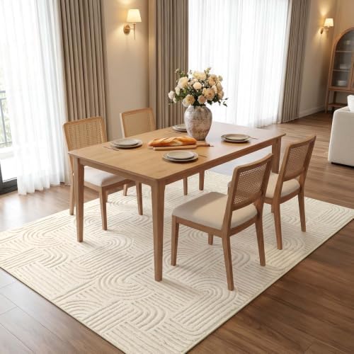 Etwel 5x7 Beige Modern Geometric Textured High-Low Pile Washable Area Rug
