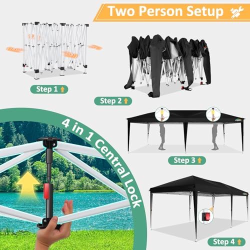 COBIZI 10x20 Canopy Tents for Parties 10x20ft Easy Setup Pop up Tents with Si...