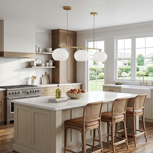 KCO Lighting Mid Century Modern 3-Light Brushed Brass Linear Pendant Light
