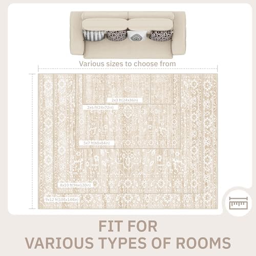 Soalmost 8x10 Area Rugs for Living Room, Washable Neutral Soft Rug Beige