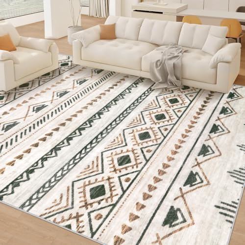 Area Rug Living Room Rugs 8x10 - Large Soft Boho Geometric Rug, Non-Slip Fold...