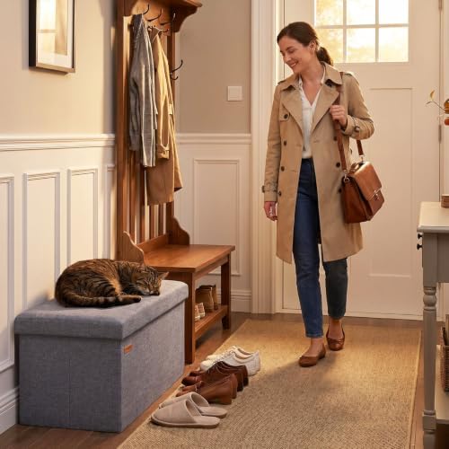 HAUSFRAU Ottoman with Storage Bench Folding Foot Rest Stool Linen Gray