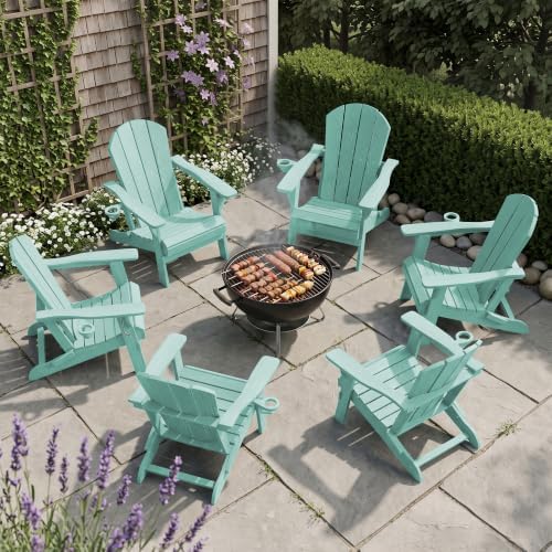 PLUUV Folding Adirondack Fire Pit Chairs Set of 2 with Cup Holder, Aruba