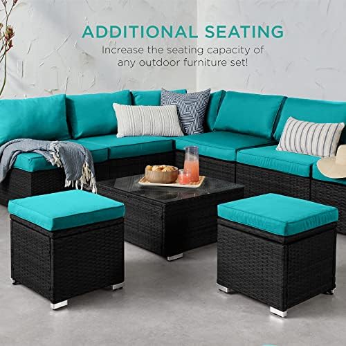Best Choice Products Set of 2 Wicker Ottomans, Multipurpose Outdoor Furniture...