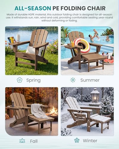 SERWALL Folding Adjustable Adirondack Chair with Footrest, HDPE Outdoor Chair...