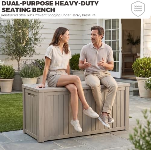 Outdoor Storage Box, 200 Gallon Waterproof Deck Box [Upgraded 3.1], Large Res...