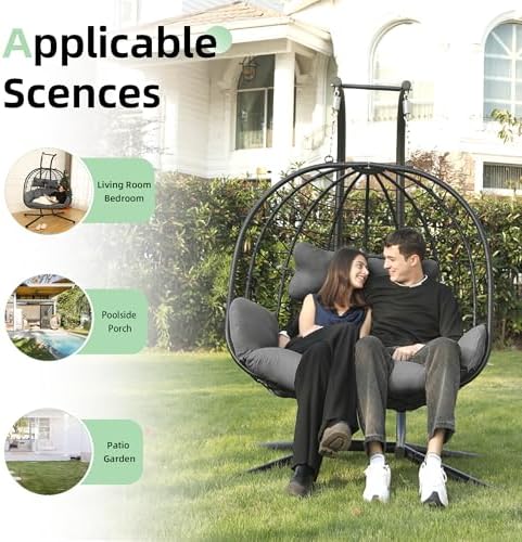 Double Egg Chair with Stand Hammock Swing Chair Foldable Hanging Loveseat, UV...