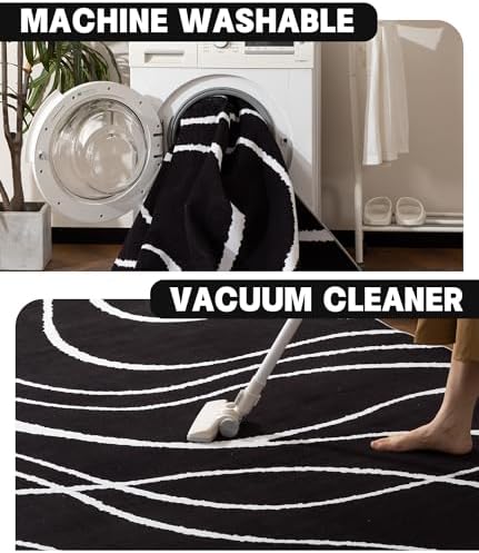 YIHOUSE Black Modern Area Rug 6x9,Abstract Rugs for Bedroom,Black and White G...