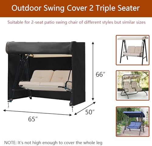 FLYMEI Outdoor Swing Cover 2 Seater, Black, 65"(L) x 50"(W) x 66&qu...