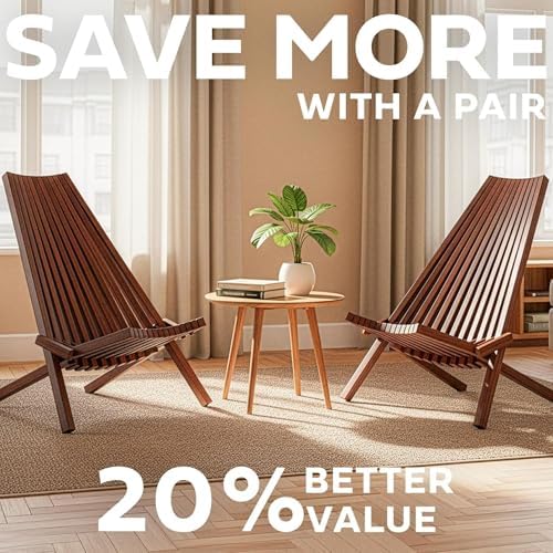 Melino 2-Pack Wooden Folding Tamarack Chair, Low Profile Outdoor Lounge