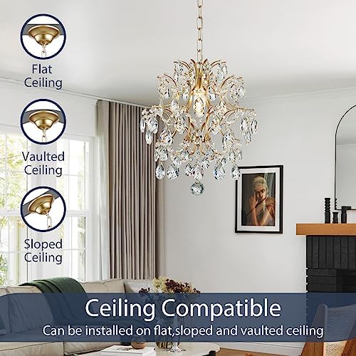 Bestier Gold Modern Pendant Chandelier Crystal Raindrop Lighting Ceiling Ligh...