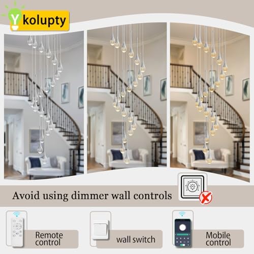 ykolupty H138 Modern Chandelier for High Ceiling 26-Lights Chrome Raindrop Ch...