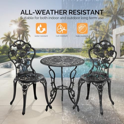 VINGLI 3 PCS Outdoor Bistro Set, Outdoor Patio Set, All-Weather Cast Aluminum...