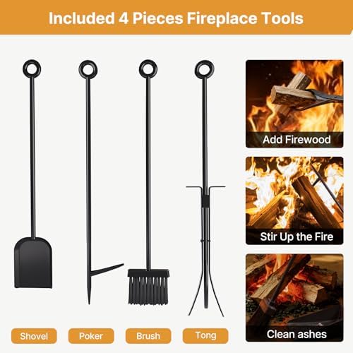 Vailge Firewood Rack Indoor with 4 Pieces Long&Detachable Fireplace Tools...