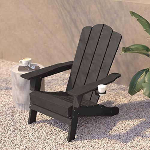 Flash Furniture Newport Adirondack Chair with Cup Holder, Weather Resistant P...