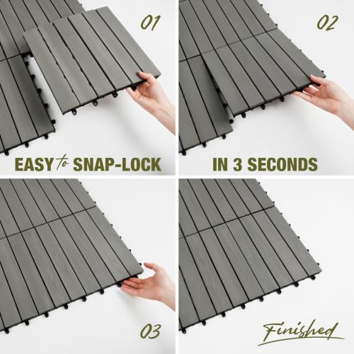 Acacia Wood Interlocking Deck Tiles, Patio & Backyard Tile, 12 in, 9 PCS