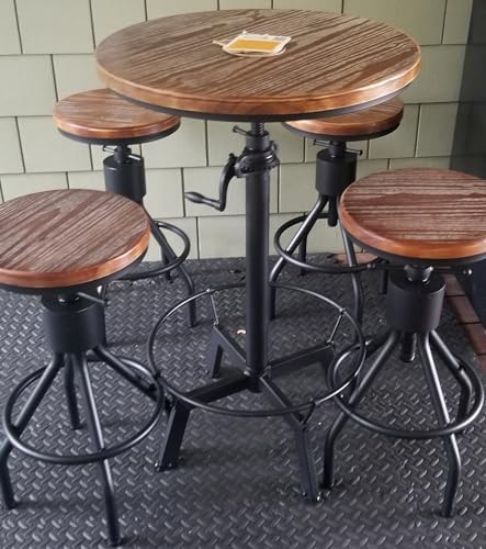 LOKKHAN Set of 2 Industrial Bar Stool-Height Adjustable Swivel Wood and Metal...