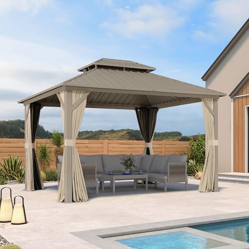 PURPLE LEAF Outdoor Hardtop Gazebo 10' x 12' Champagne Aluminum Struc...