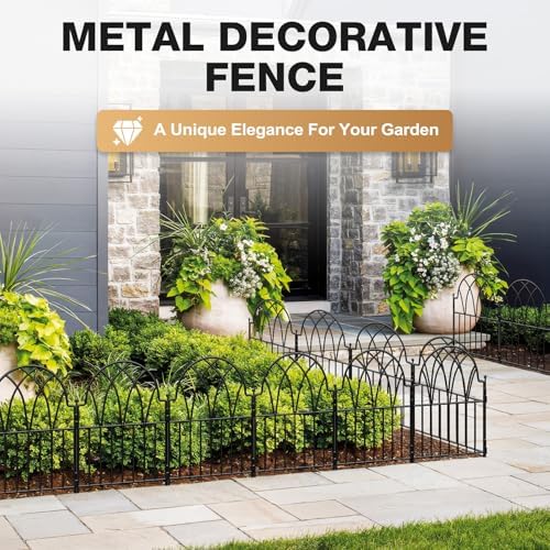 19 Pack Decorative Garden Fence Panels - 20.07 Ft Black Arched Metal Landscap...