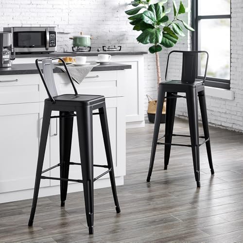 AC Pacific 30” Metal Barstool Set of 2 – Country Rustic Style with Low Back, ...