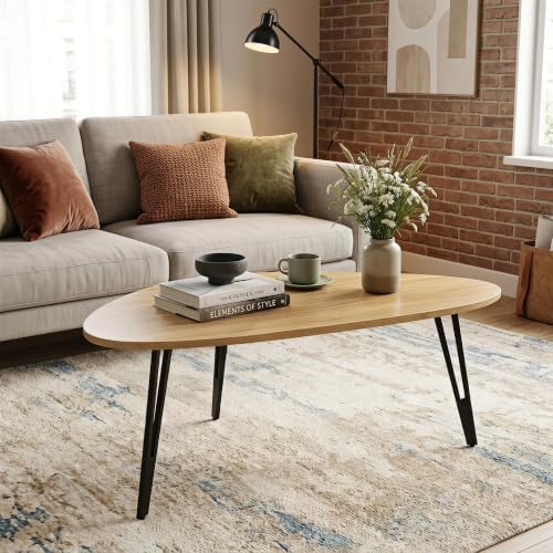 Manora Modern Mid Century Coffee Table, Oval Triangle Wood Center Table with ...