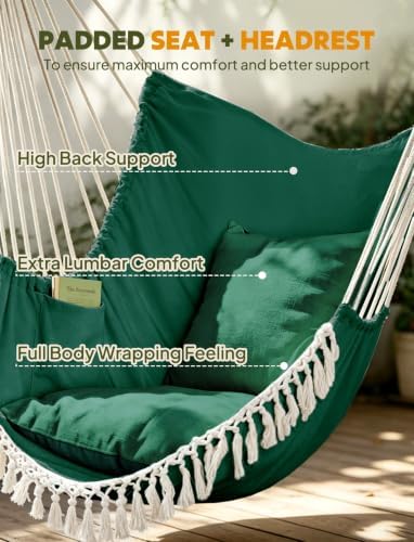 Chihee Hammock Chair Max 500 Lbs 2 Cushions Spreader Bar Strap Carabiner