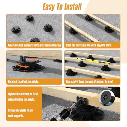 Deckit 12-Pack Adjustable Deck Support Pedestals, 1.18"–2.36" (30–6...