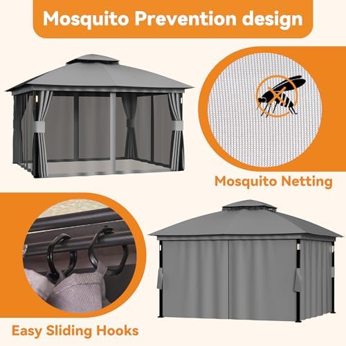 Covered Outdoor Patio Gazebo 11'x13' with LED Lights & Bluetooth ...