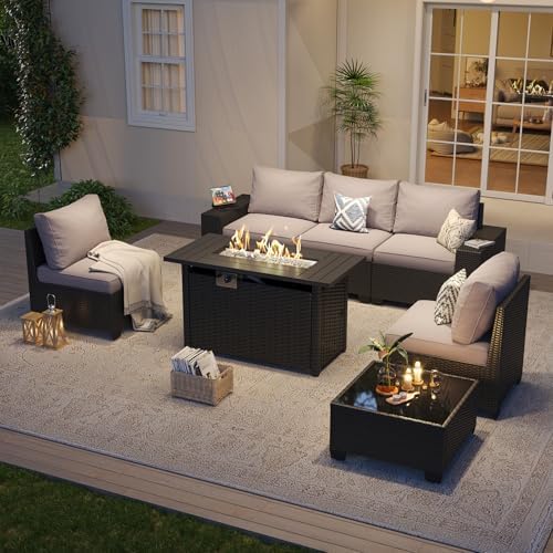 Aoxun Outdoor Patio Furniture Set with 44'' Fire Pit Table, 7 Pcs Out...