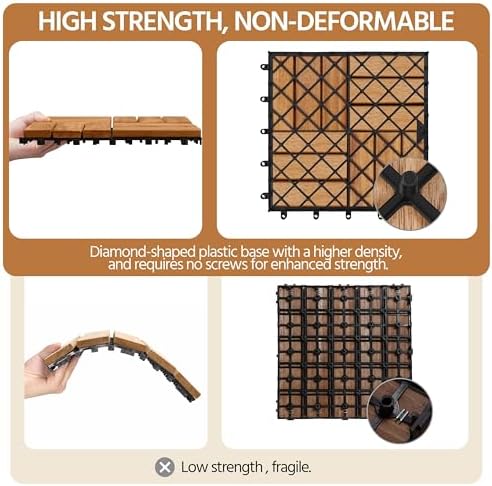 Yaheetech 108PCS Acacia Wood Deck Tiles Interlocking Patio Flooring,Wood