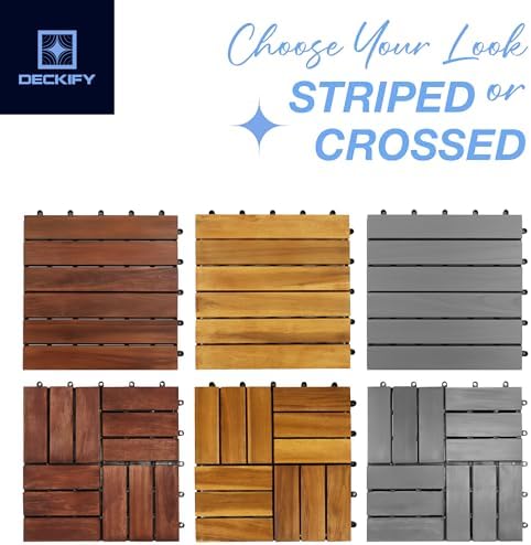 Acacia Interlocking Deck Tiles Outdoor Waterproof, Golden Teak Striped